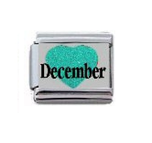 December in Sparkly Heart - Birthmonth 9mm Italian charm - Click Image to Close